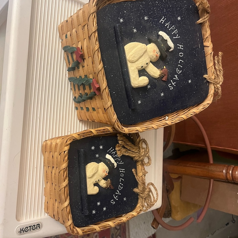 Festive Snowman Holiday Basket Set of 2